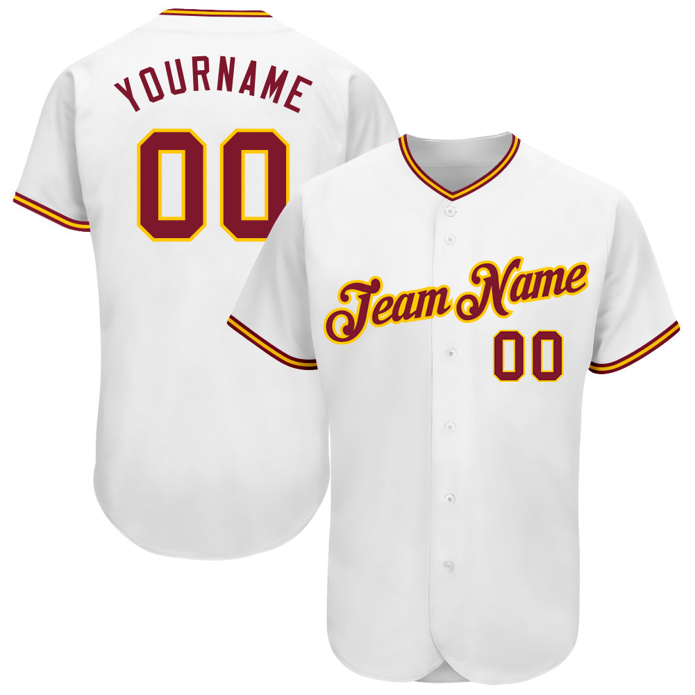 Custom White Crimson-Gold Authentic Baseball Jersey baseball jersey product view 1