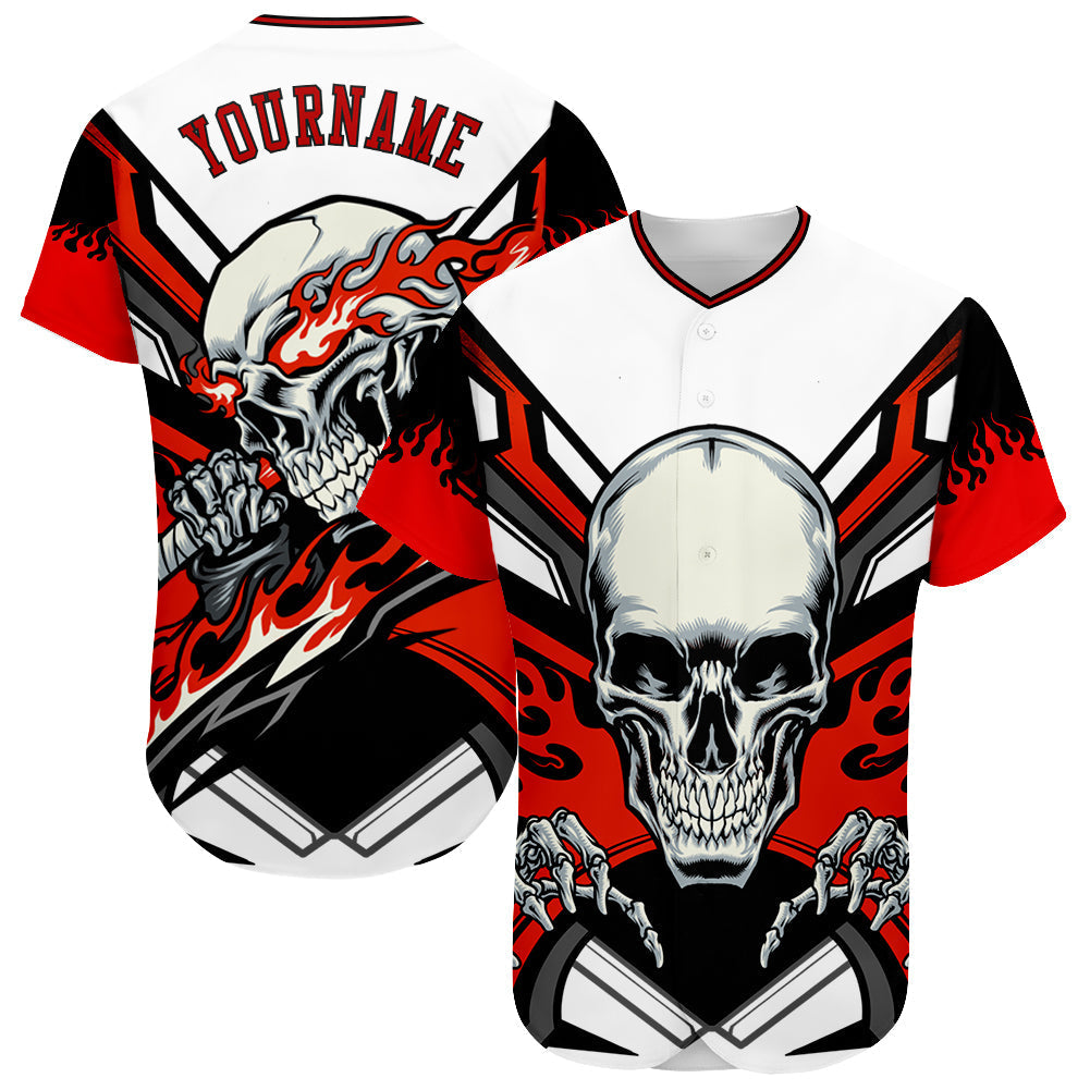 Custom White Red-Black 3D Skull Authentic Baseball Jersey baseball jersey product view 1