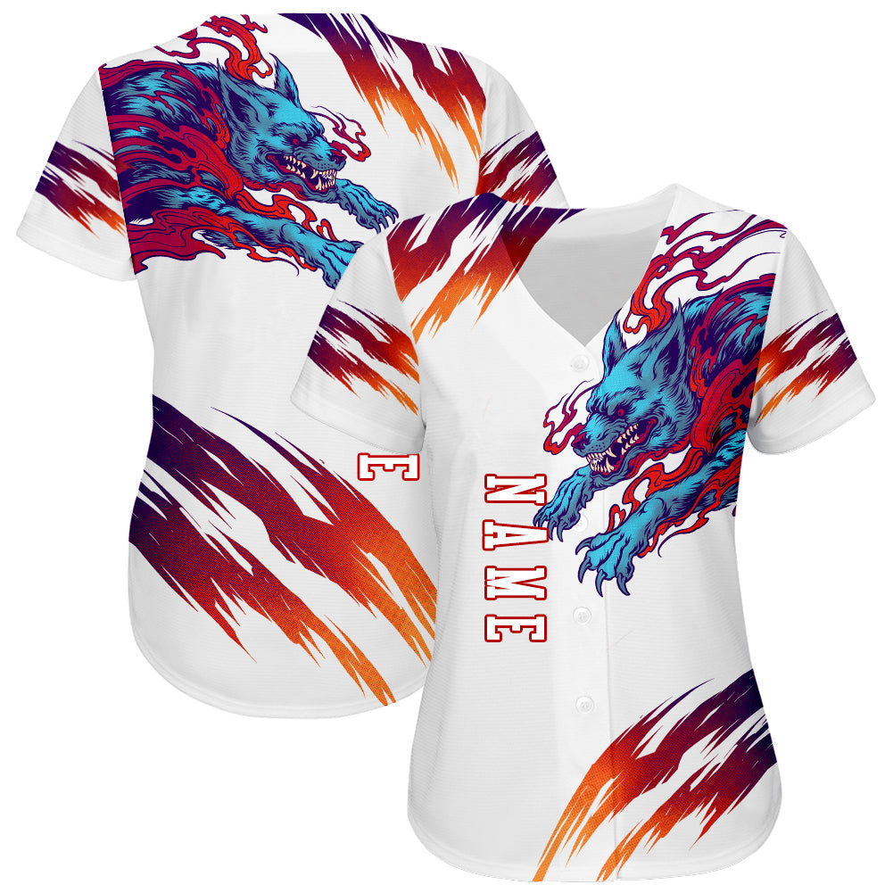 Custom White White-Red 3D Wolf Authentic Baseball Jersey baseball jersey product view 2