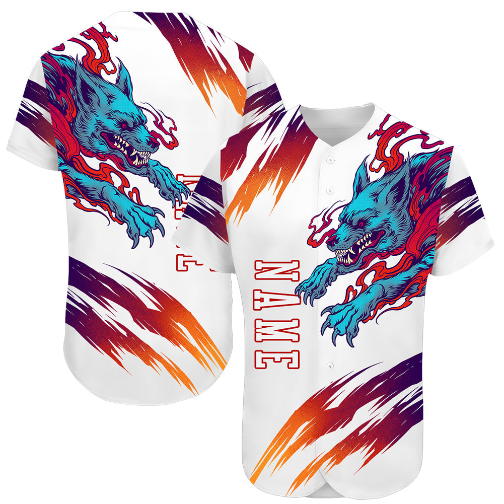 Custom White White-Red 3D Wolf Authentic Baseball Jersey baseball jersey product view 1