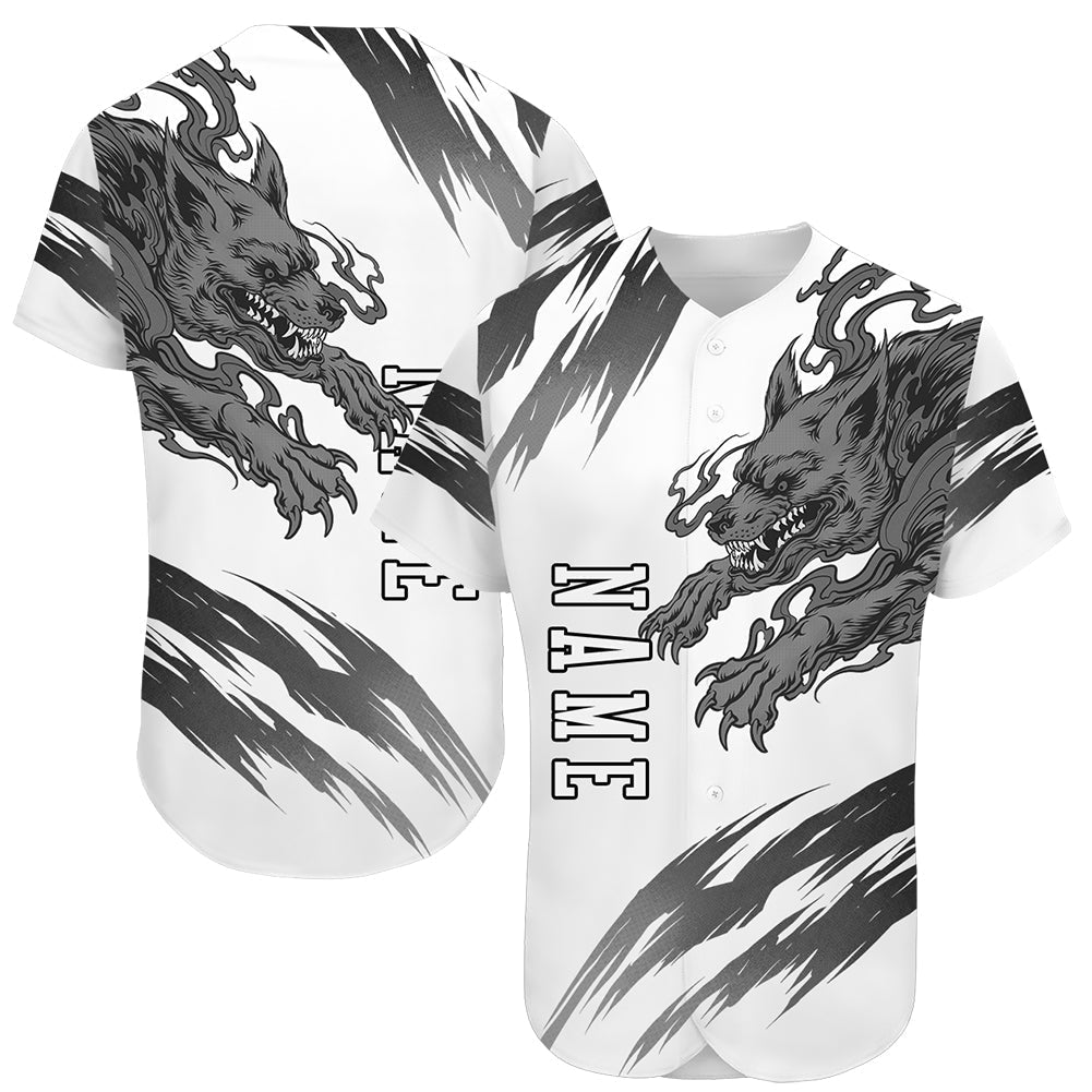 Custom White White-Black 3D Wolf Authentic Baseball Jersey baseball jersey product view 1