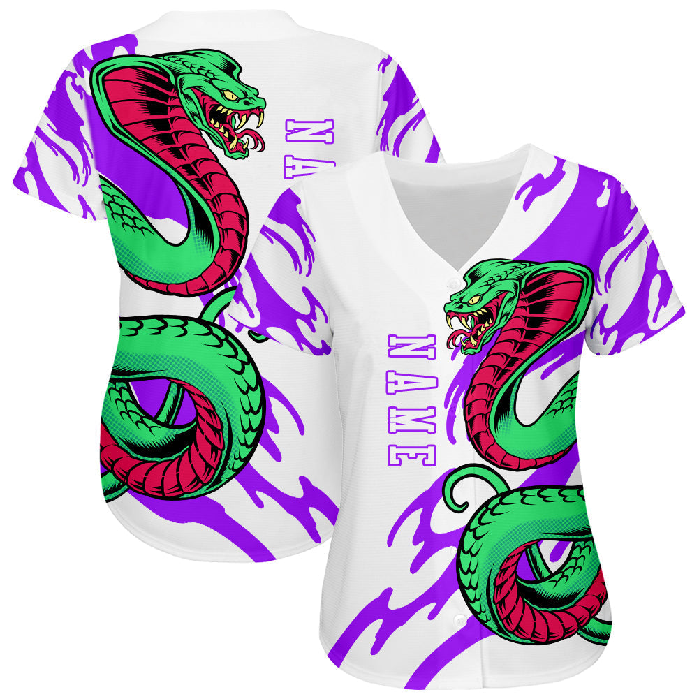 Custom White White-Purple 3D Snake Authentic Baseball Jersey baseball jersey product view 2