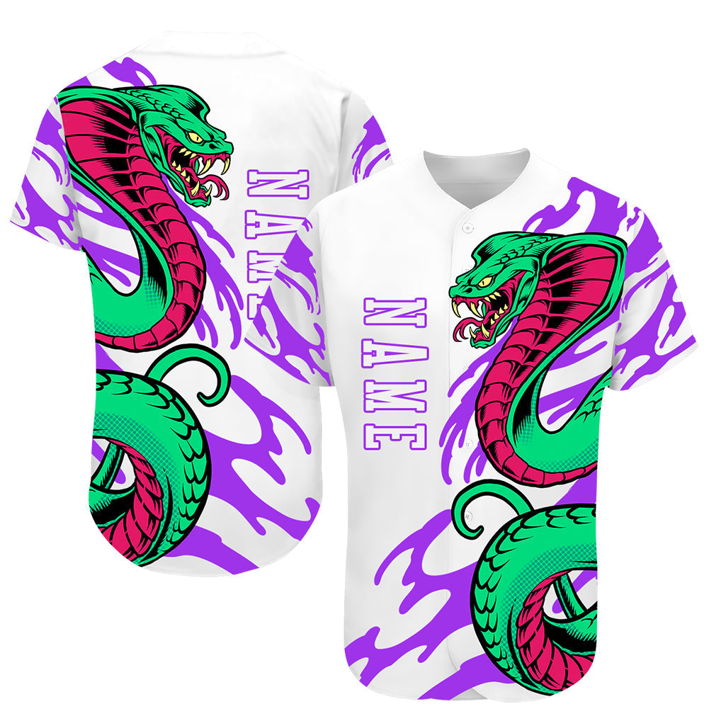 Custom White White-Purple 3D Snake Authentic Baseball Jersey baseball jersey product view 1