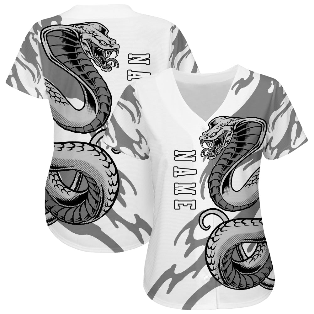 Custom White White-Black 3D Snake Authentic Baseball Jersey baseball jersey product view 2