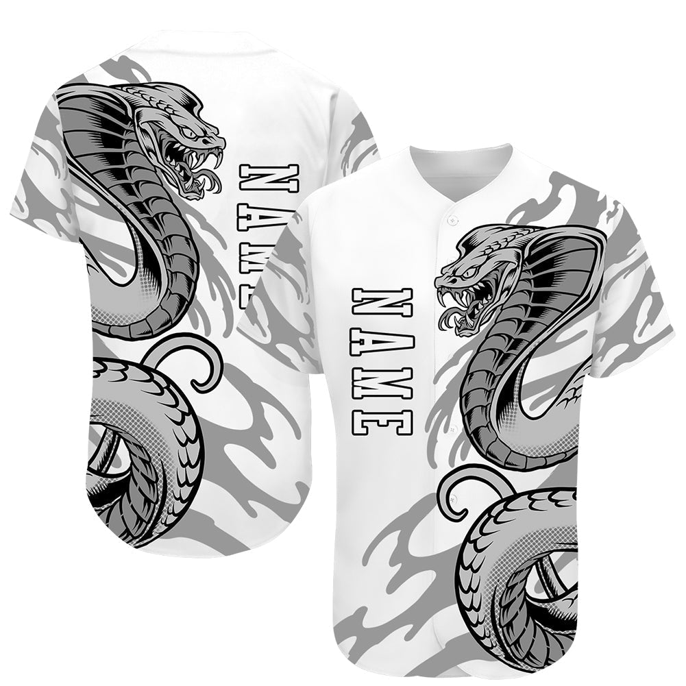 Custom White White-Black 3D Snake Authentic Baseball Jersey baseball jersey product view 1
