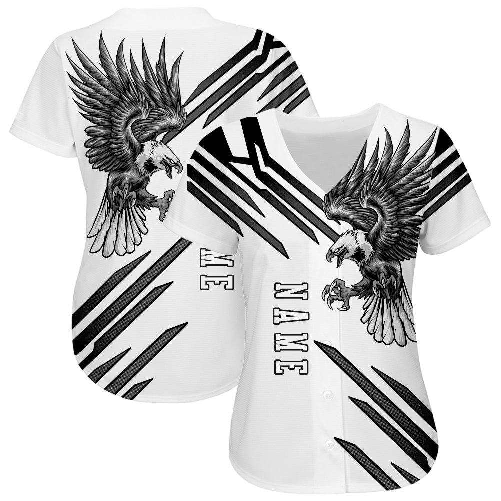 Custom White White-Black 3D Eagle Authentic Baseball Jersey baseball jersey product view 2