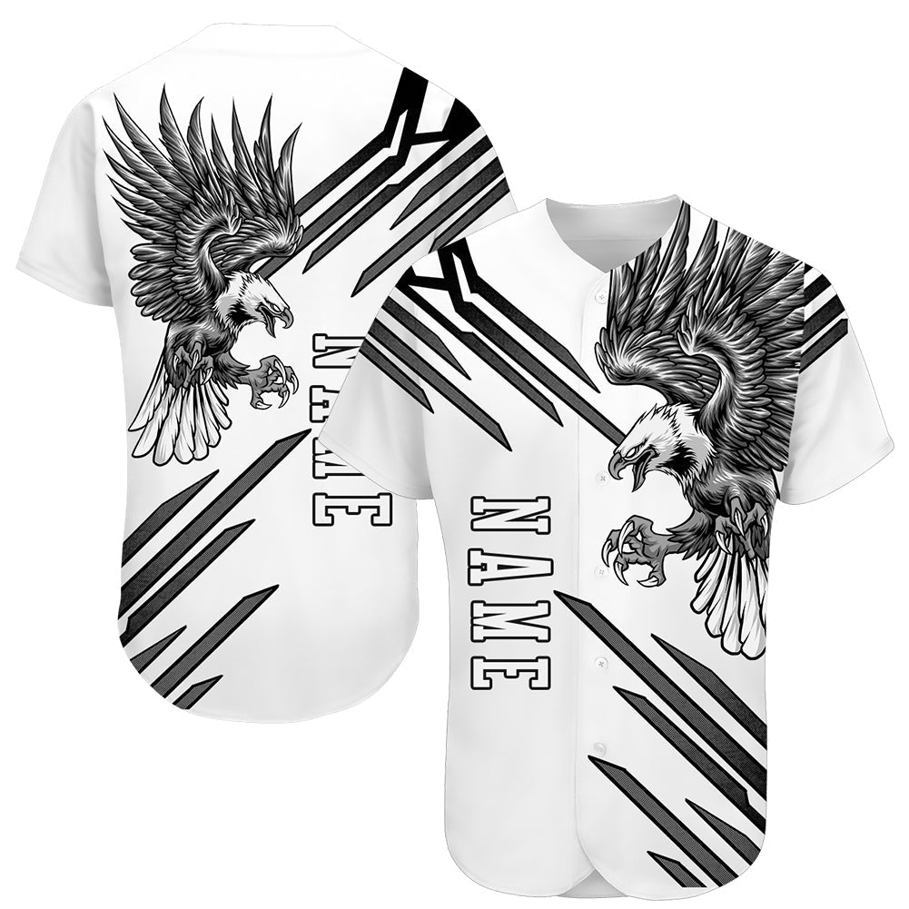 Custom White White-Black 3D Eagle Authentic Baseball Jersey baseball jersey product view 1
