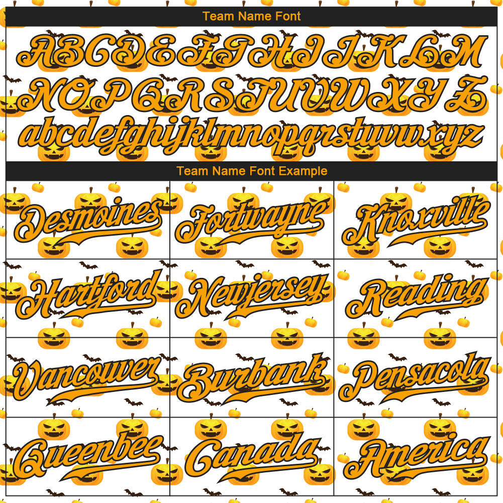 Custom White Gold-Black 3D Pattern Design Halloween Pattern With Pumpkins Authentic Baseball Jersey baseball jersey product view 4