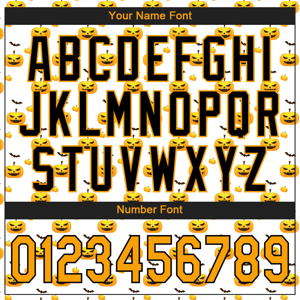 Custom White Gold-Black 3D Pattern Design Halloween Pattern With Pumpkins Authentic Baseball Jersey baseball jersey product view 5