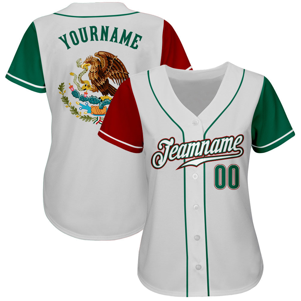 Custom White Kelly Green-Red Authentic Mexico Two Tone Baseball Jersey baseball jersey product view 2