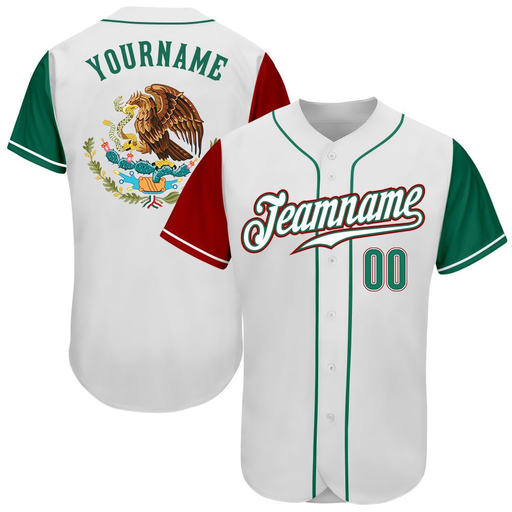Custom White Kelly Green-Red Authentic Mexico Two Tone Baseball Jersey baseball jersey product view 1