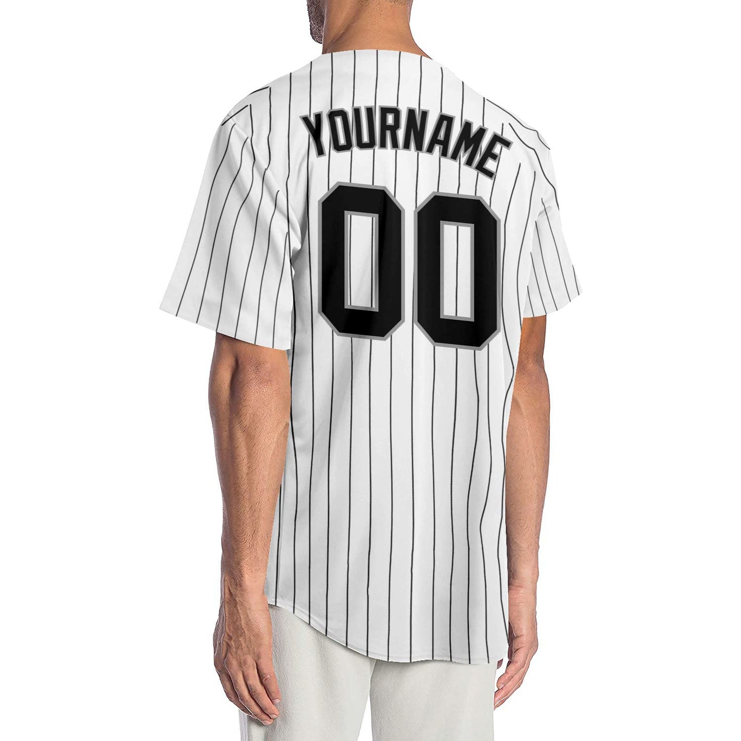 Custom White Black Pinstripe Black-Gray Authentic Baseball Jersey baseball jersey product view 2