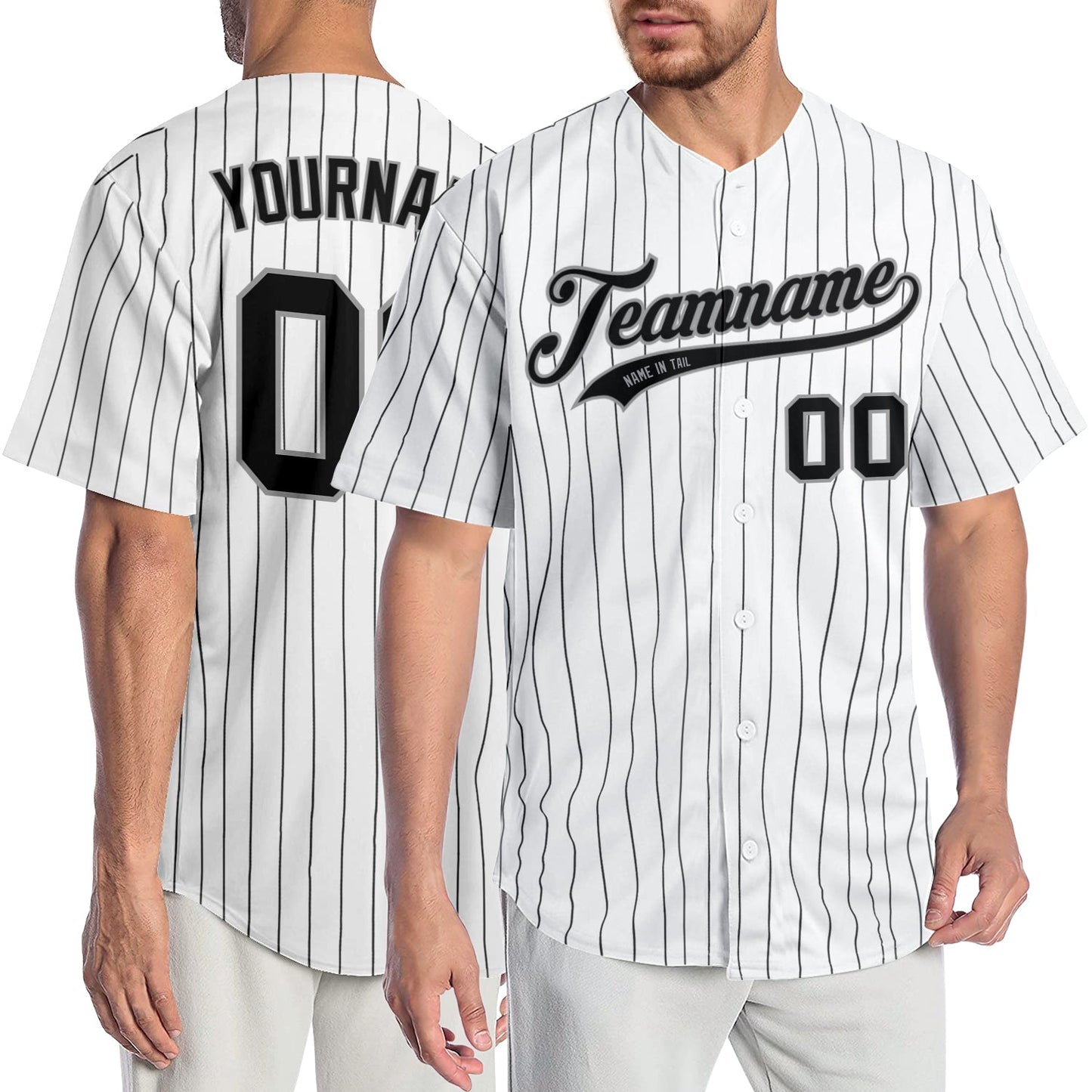 Custom White Black Pinstripe Black-Gray Authentic Baseball Jersey baseball jersey product view 1