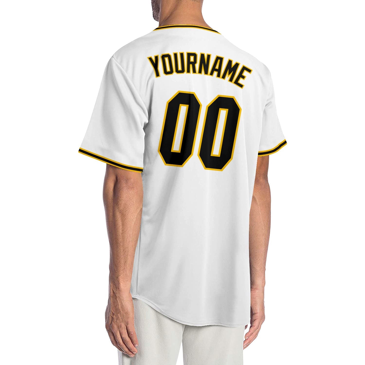 Custom White Black-Gold Authentic Baseball Jersey baseball jersey product view 2