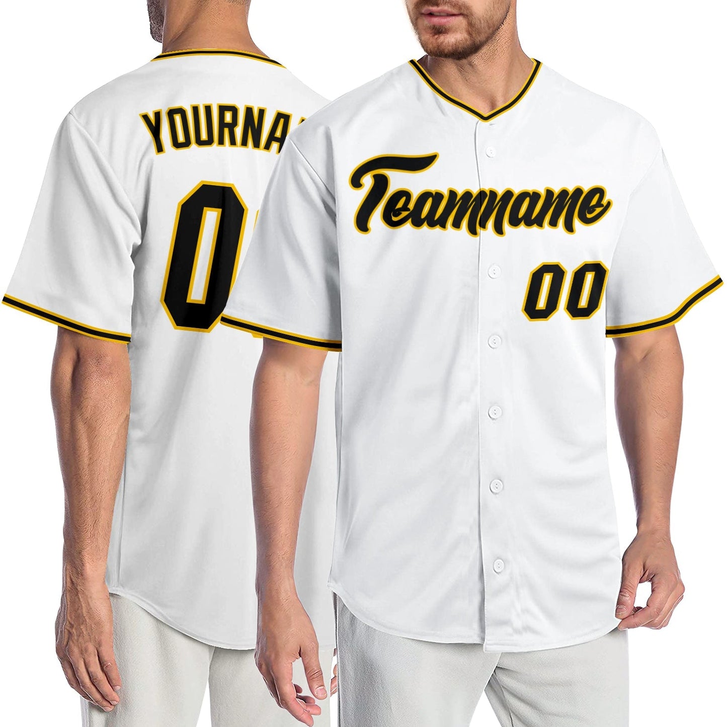 Custom White Black-Gold Authentic Baseball Jersey baseball jersey product view 1