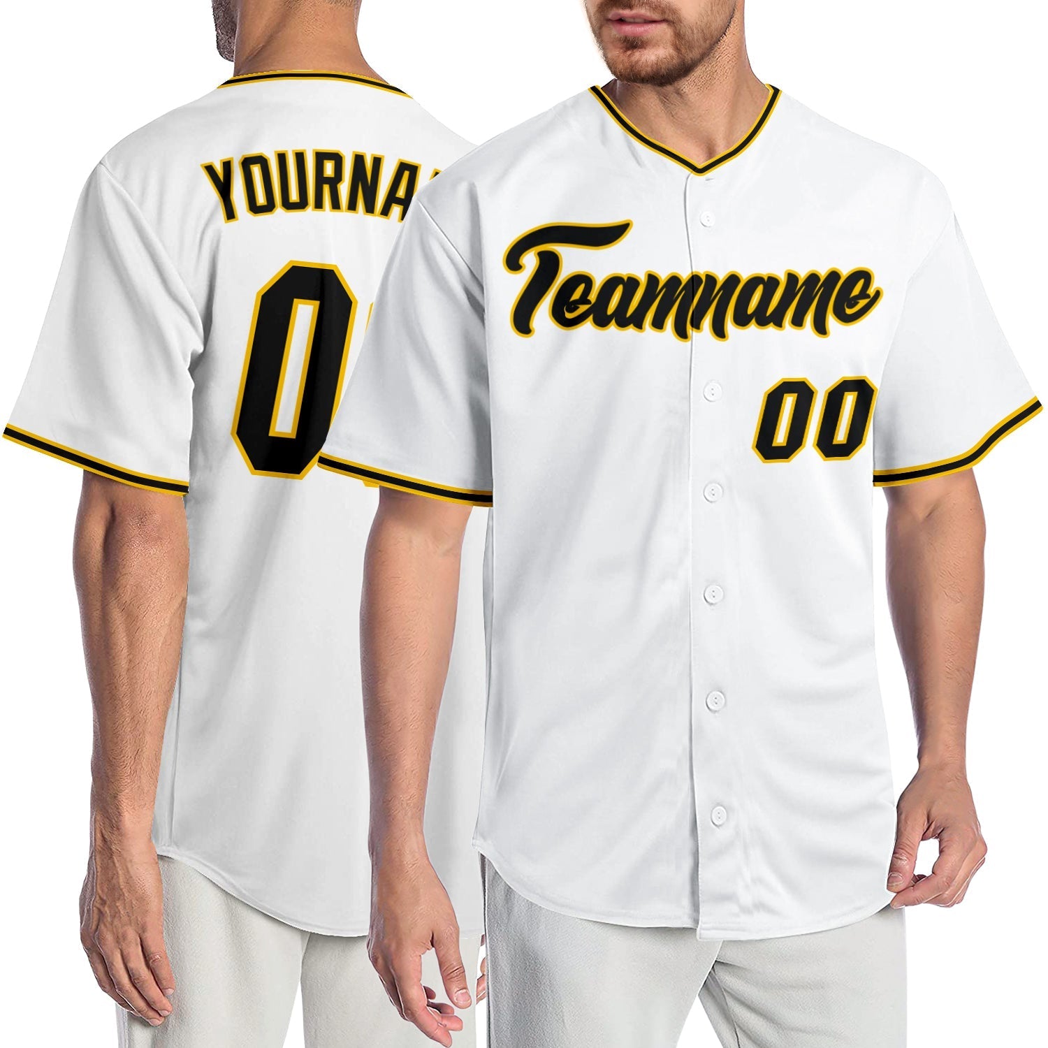 Custom White Black-Gold Authentic Baseball Jersey baseball jersey product view 1