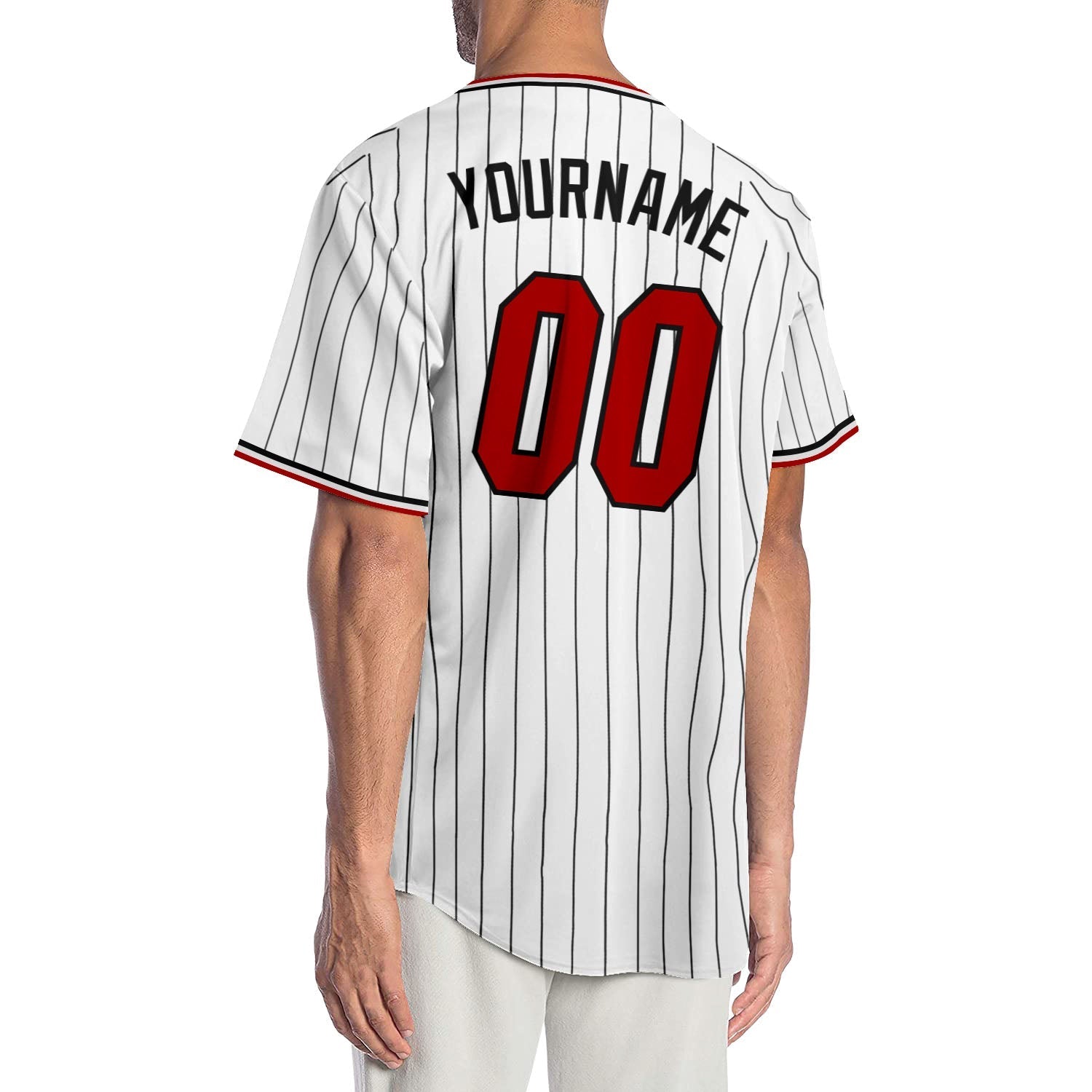 Custom White Black Pinstripe Red-Black Authentic Baseball Jersey baseball jersey product view 2