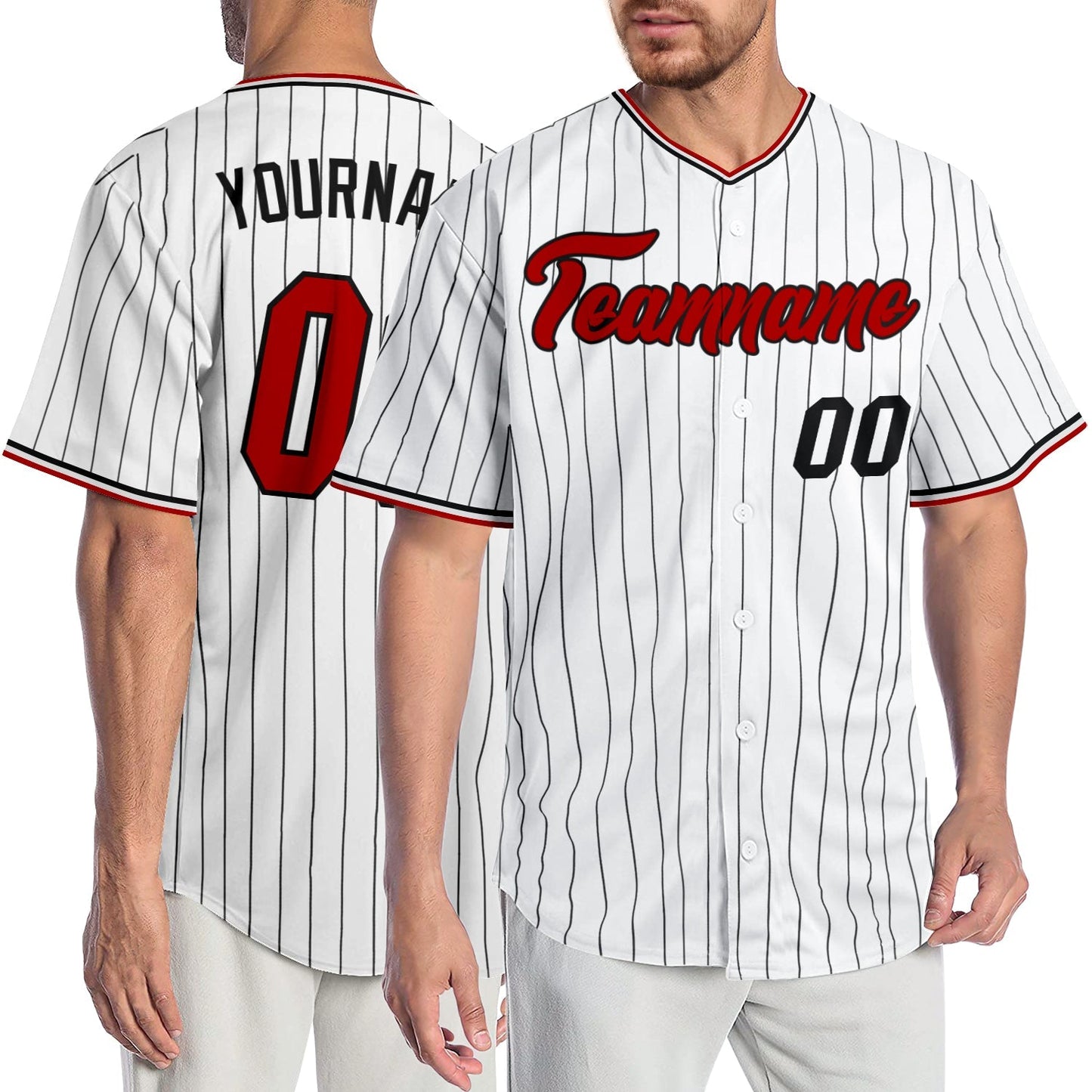Custom White Black Pinstripe Red-Black Authentic Baseball Jersey baseball jersey product view 1