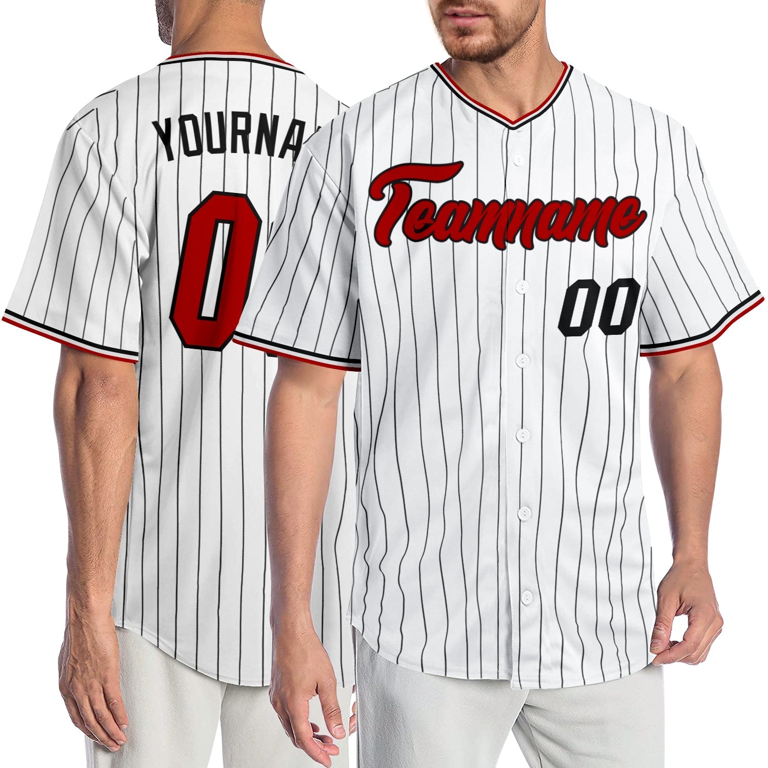 Custom White Black Pinstripe Red-Black Authentic Baseball Jersey baseball jersey product view 1