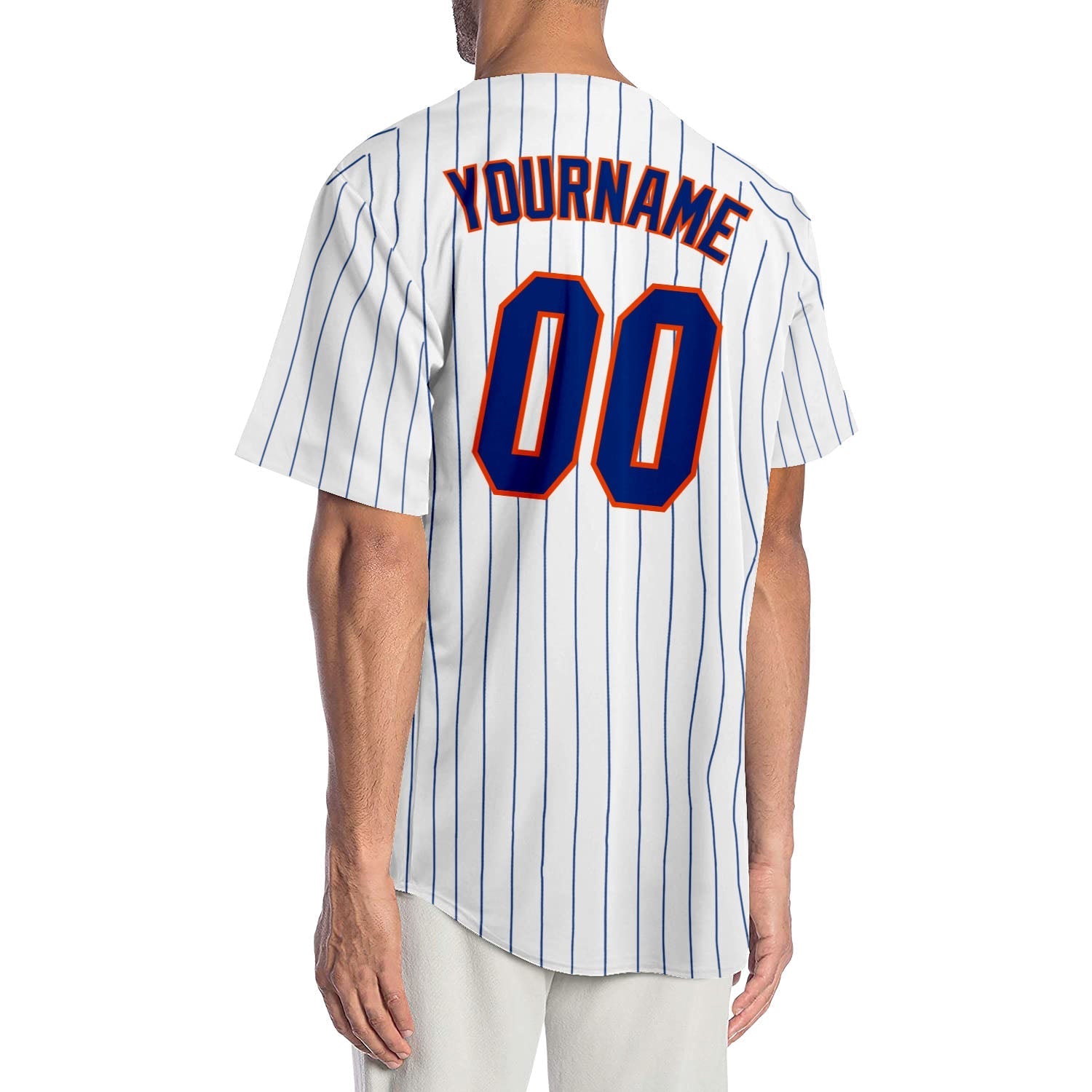 Custom White Royal Pinstripe Royal-Orange Authentic Baseball Jersey baseball jersey product view 2