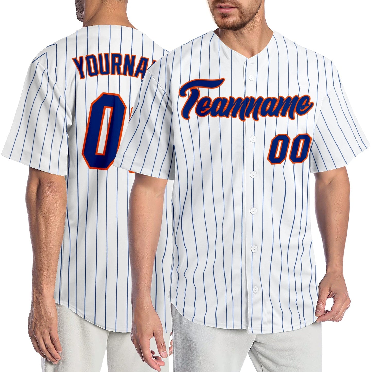 Custom White Royal Pinstripe Royal-Orange Authentic Baseball Jersey baseball jersey product view 1