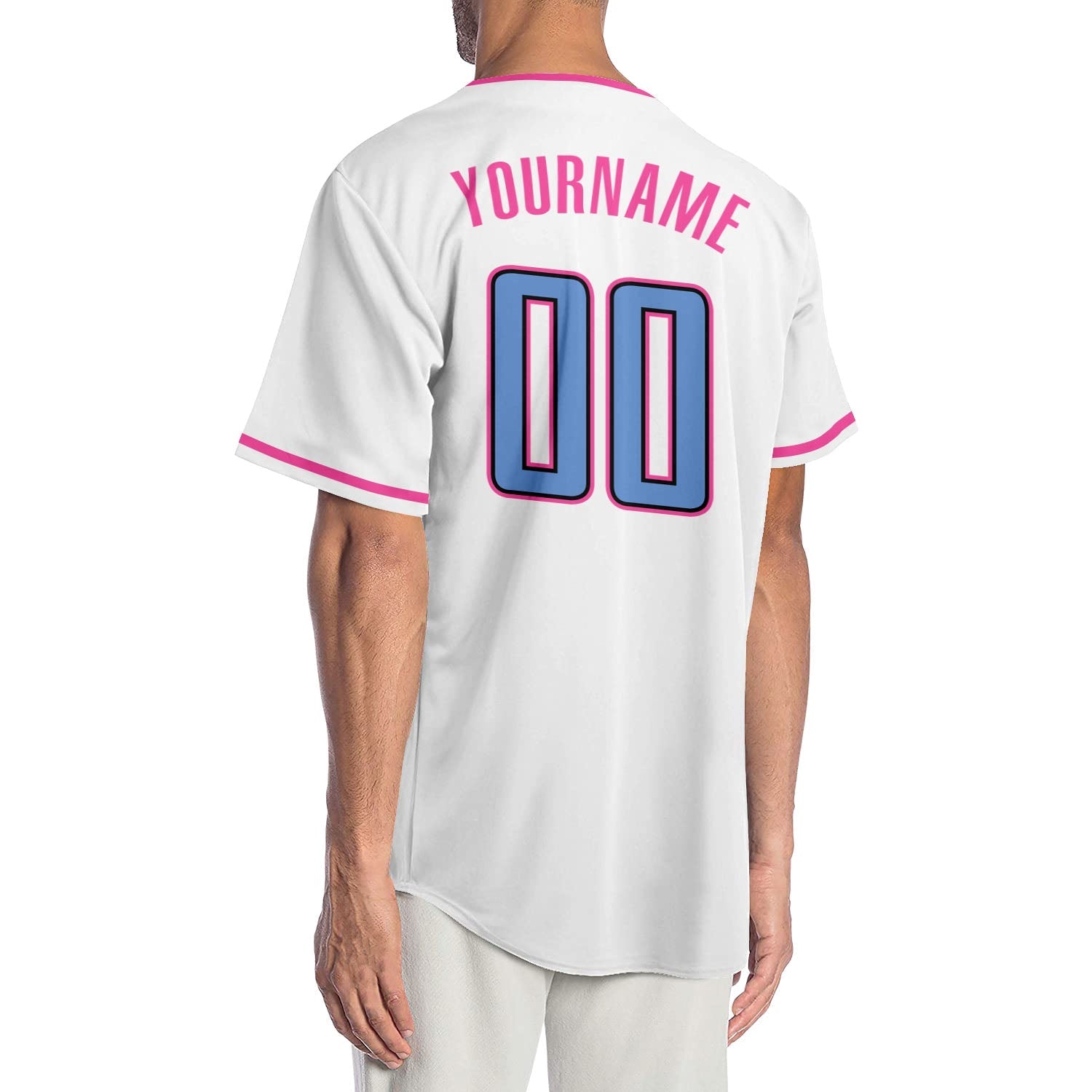 Custom White Light Blue-Pink Authentic Baseball Jersey baseball jersey product view 2
