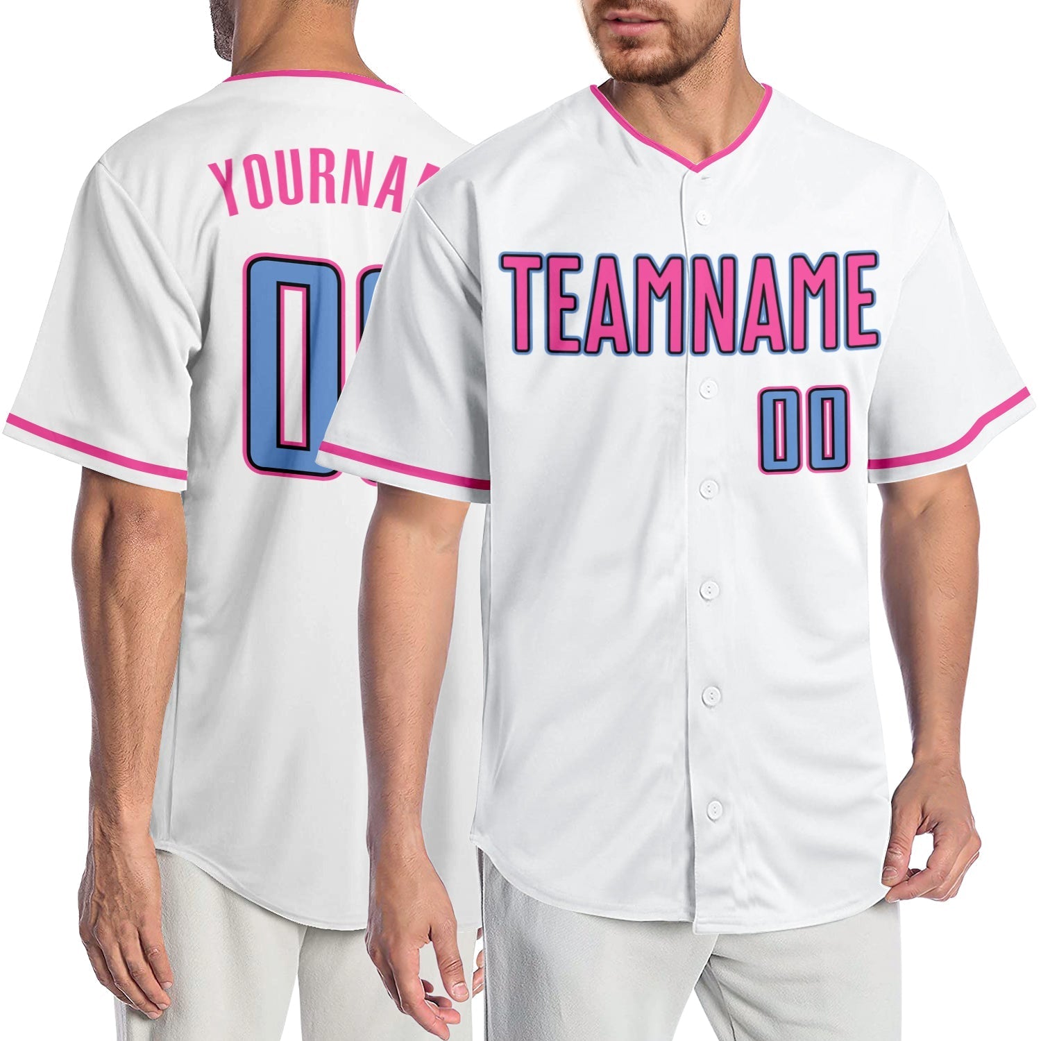 Custom White Light Blue-Pink Authentic Baseball Jersey baseball jersey product view 1