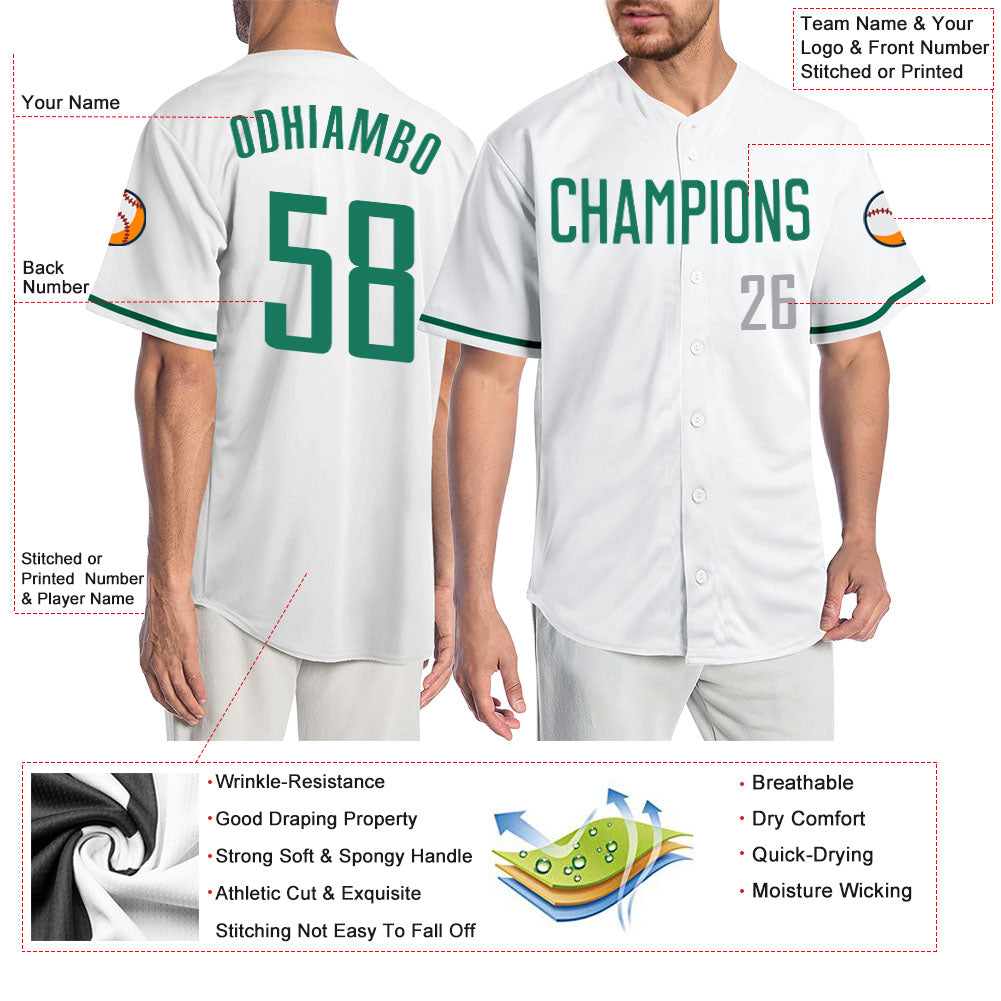 Custom White Kelly Green-Gray Authentic Baseball Jersey baseball jersey product view 3
