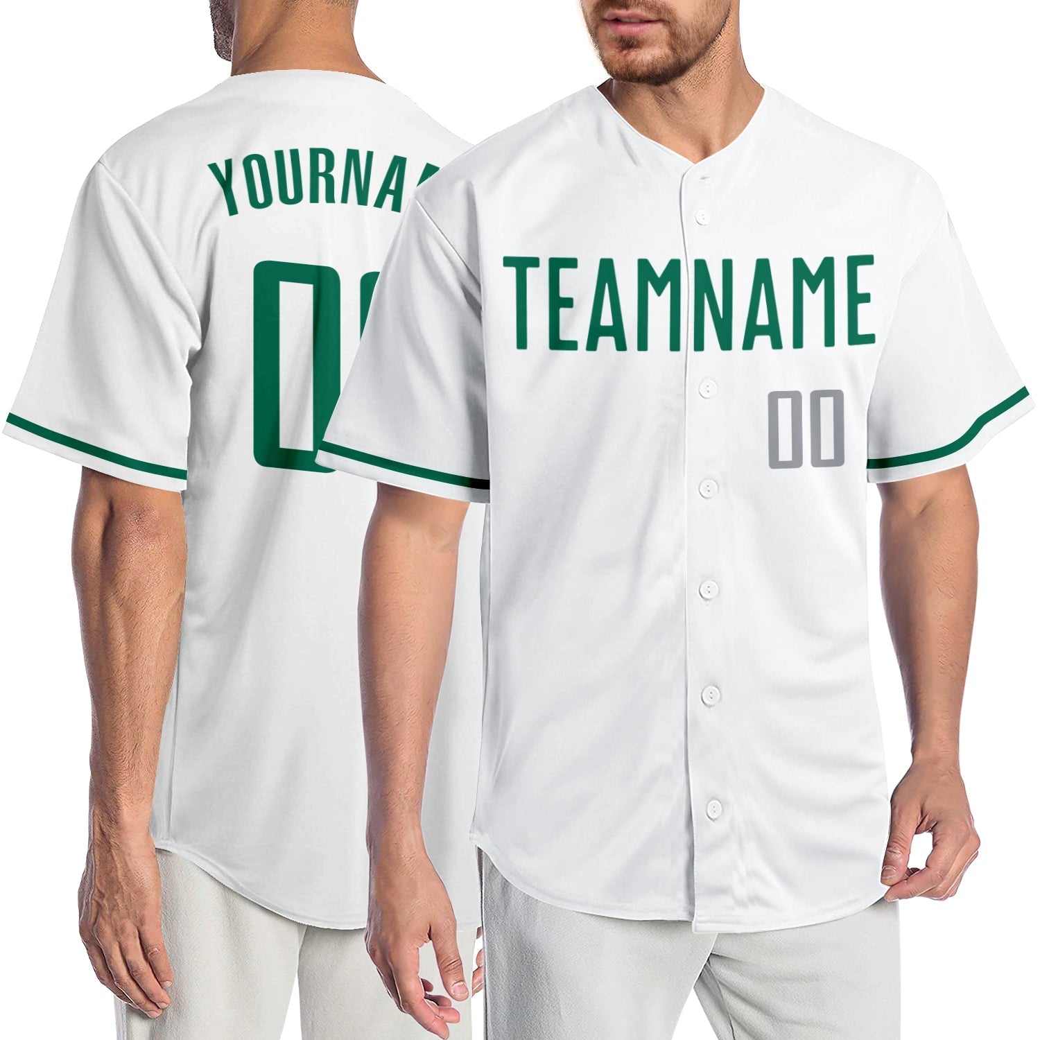 Custom White Kelly Green-Gray Authentic Baseball Jersey baseball jersey product view 1