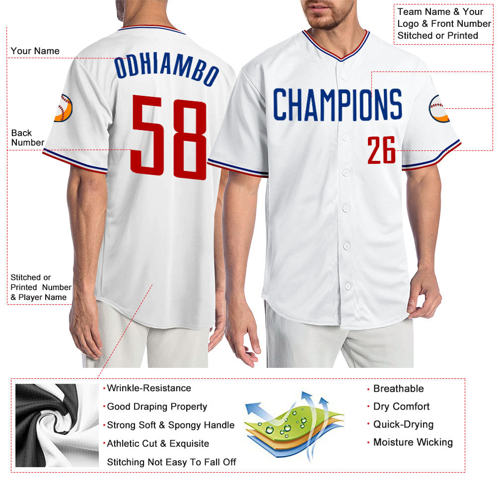Custom White Red-Royal Authentic Baseball Jersey baseball jersey product view 3