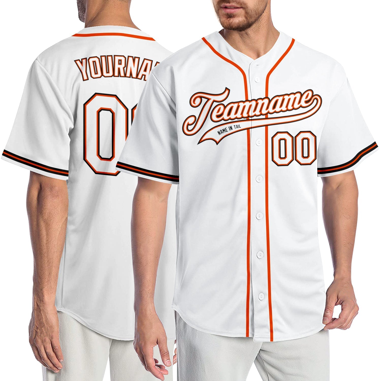Custom White White-Orange Authentic Baseball Jersey baseball jersey product view 1