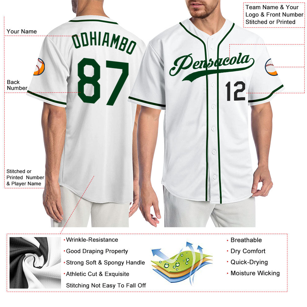 Custom White Green-Black Authentic Baseball Jersey baseball jersey product view 3