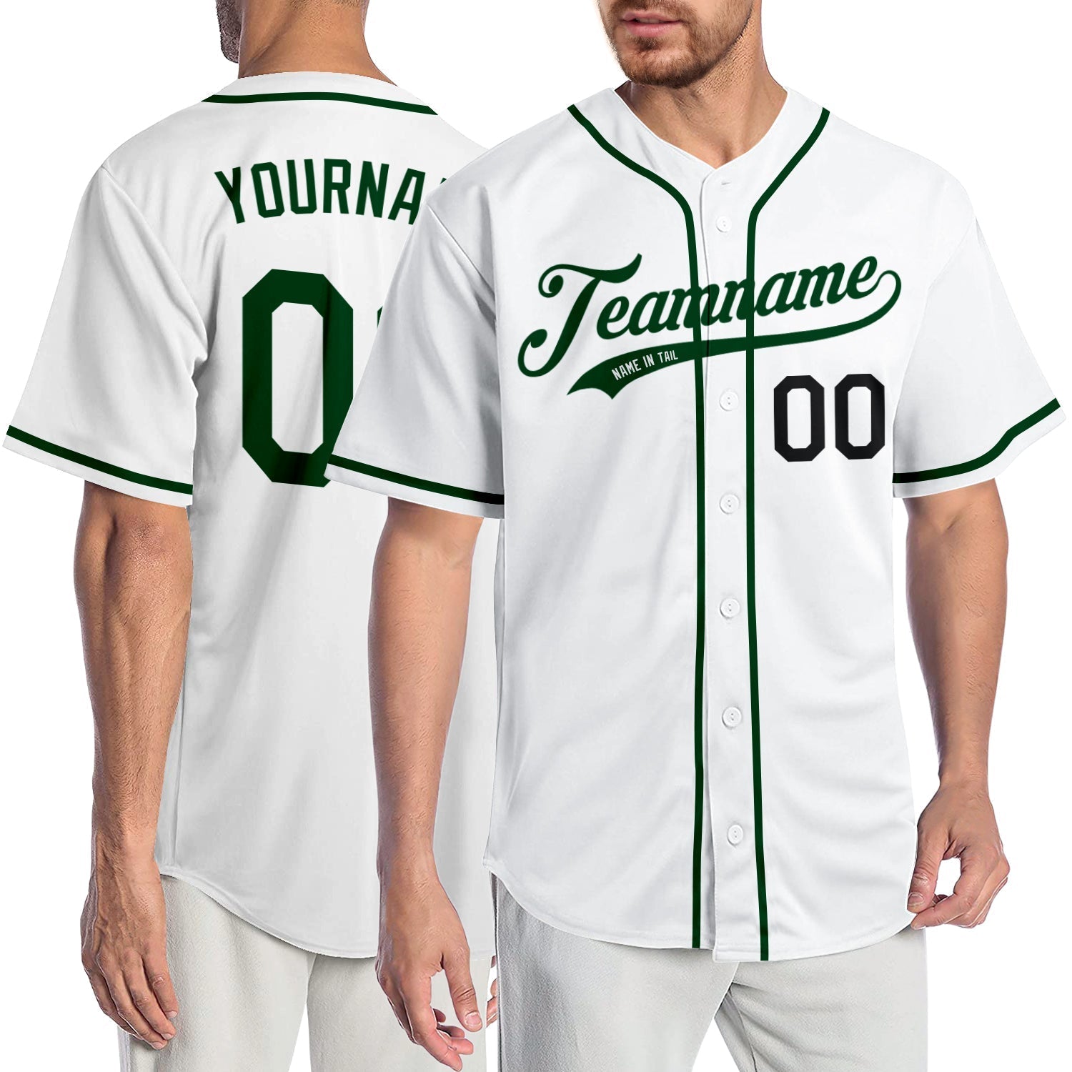 Custom White Green-Black Authentic Baseball Jersey baseball jersey product view 1