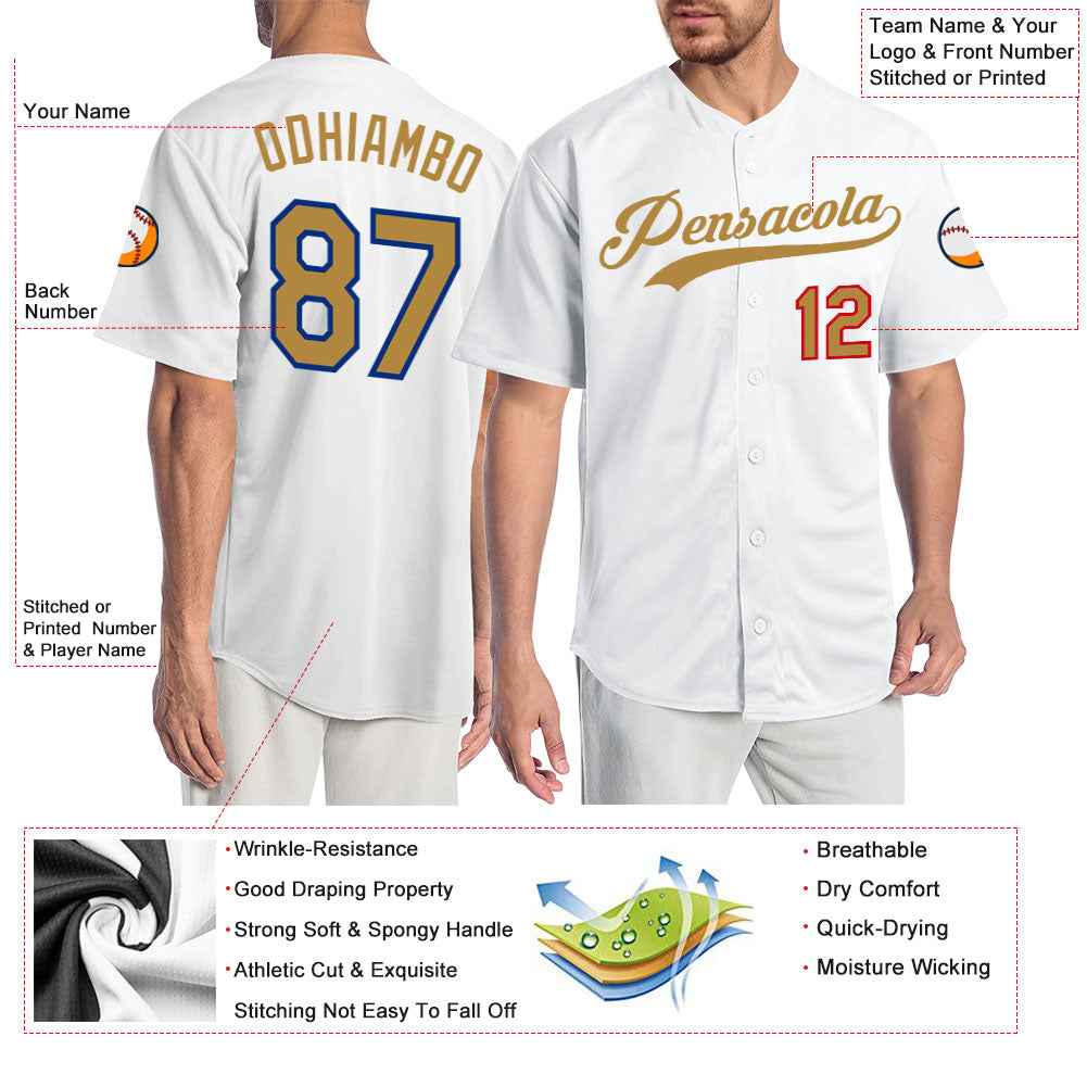 Custom White Old Gold-Red Authentic Baseball Jersey baseball jersey product view 3