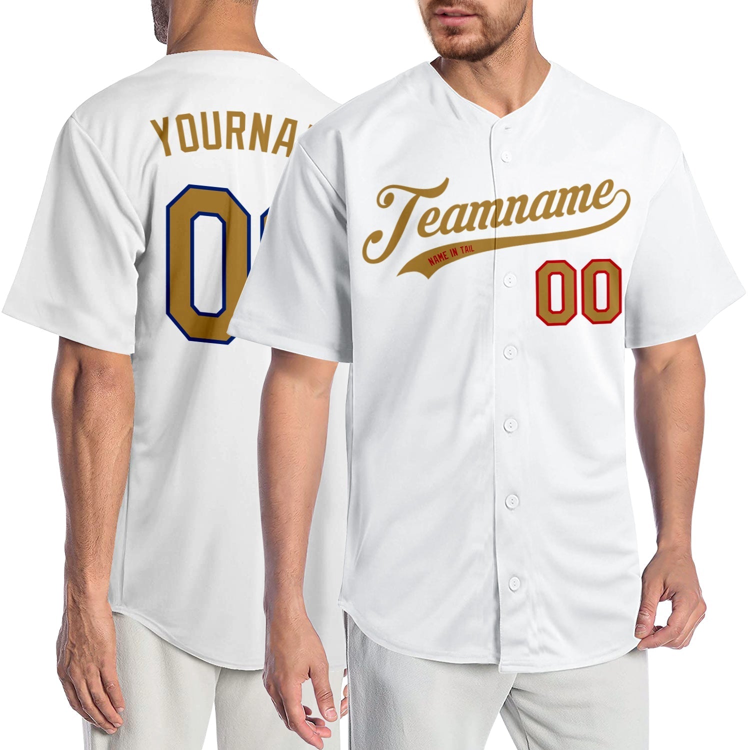 Custom White Old Gold-Red Authentic Baseball Jersey baseball jersey product view 1