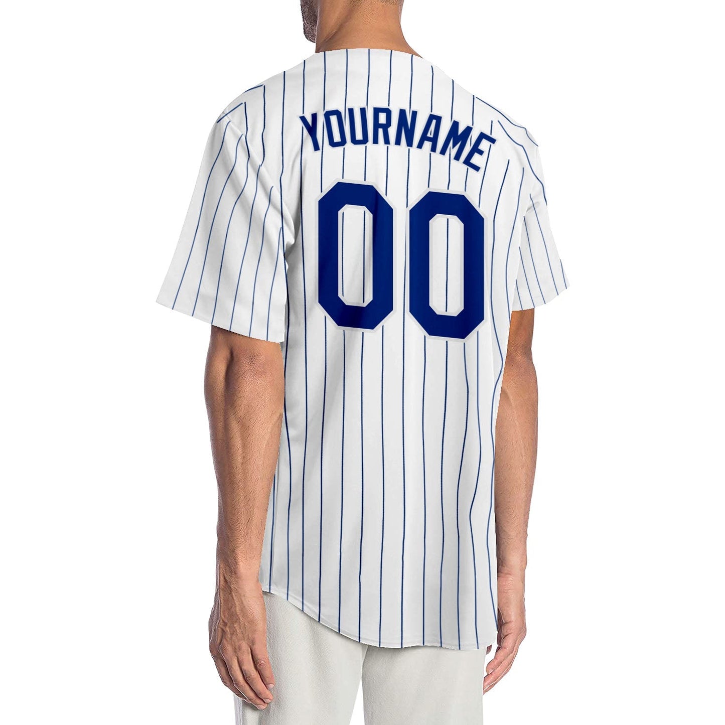 Custom White Royal Pinstripe Royal-White Authentic Baseball Jersey baseball jersey product view 2