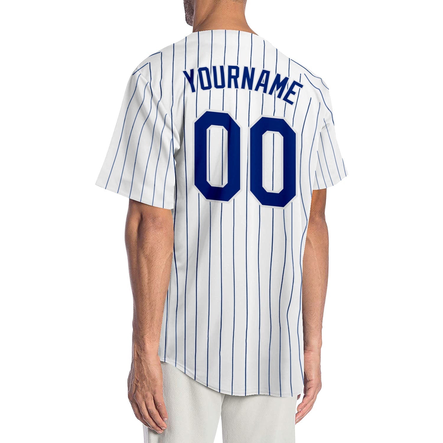 Custom White Royal Pinstripe Royal-White Authentic Baseball Jersey baseball jersey product view 2