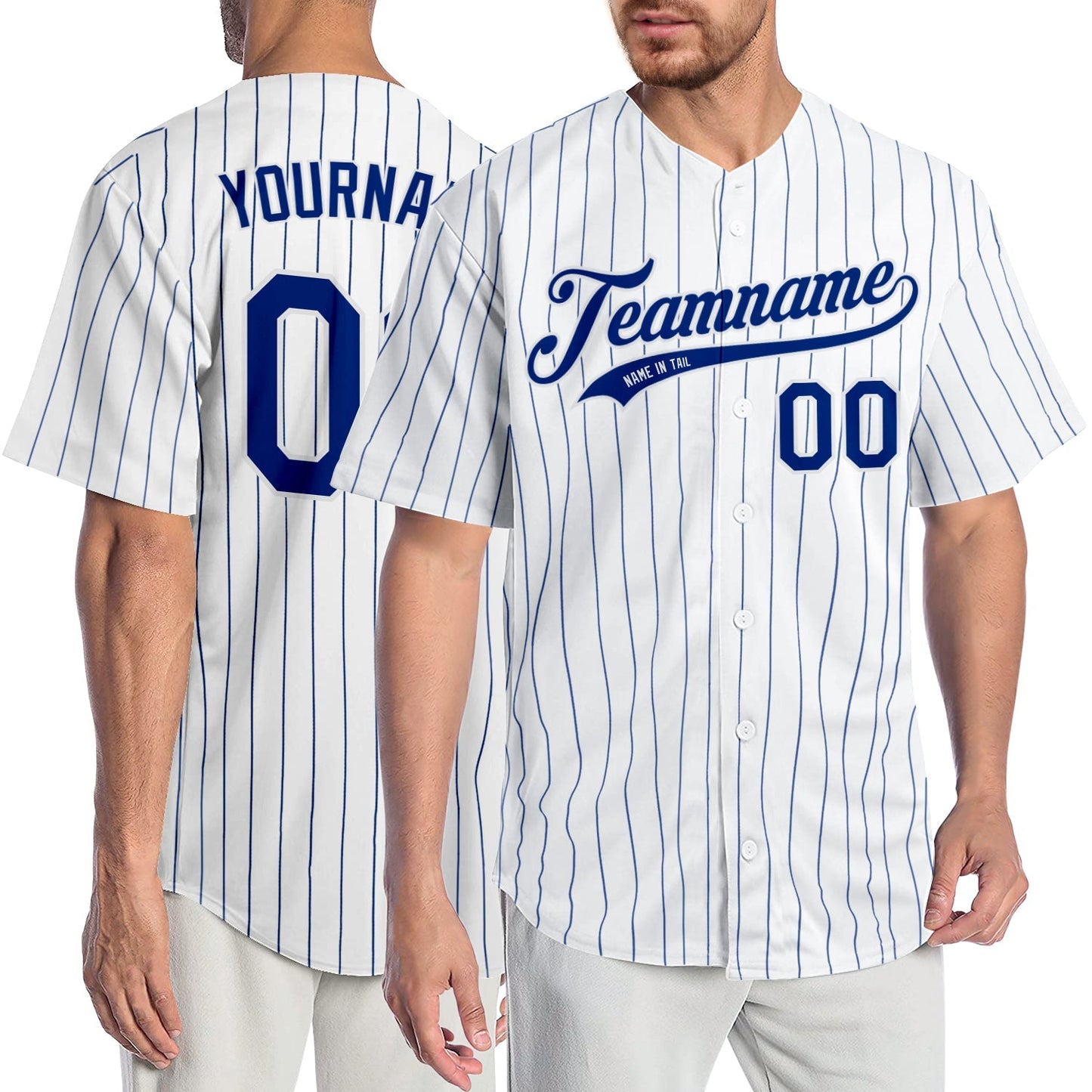 Custom White Royal Pinstripe Royal-White Authentic Baseball Jersey baseball jersey product view 1