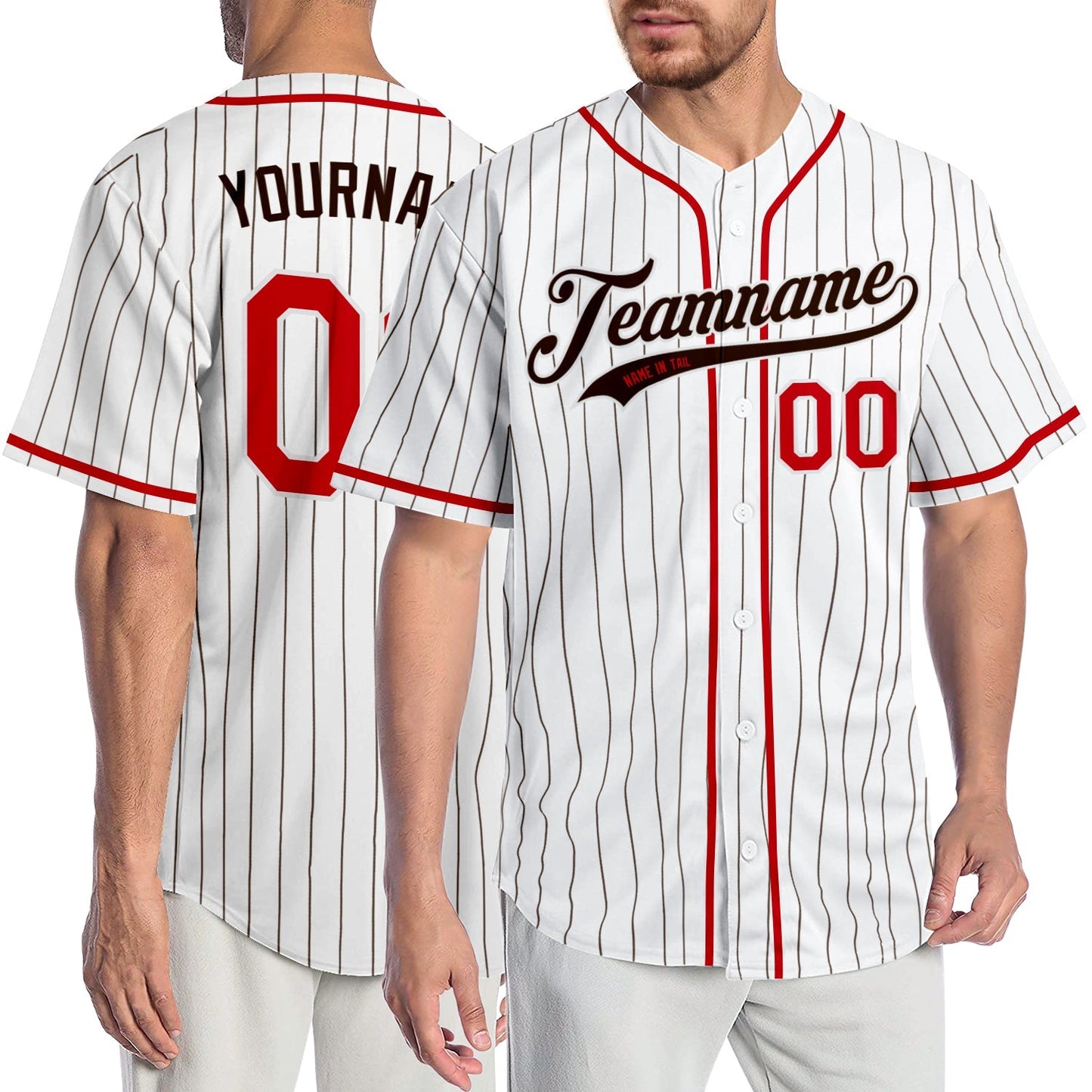 Custom White Brown Pinstripe Red-Brown Authentic Baseball Jersey baseball jersey product view 1