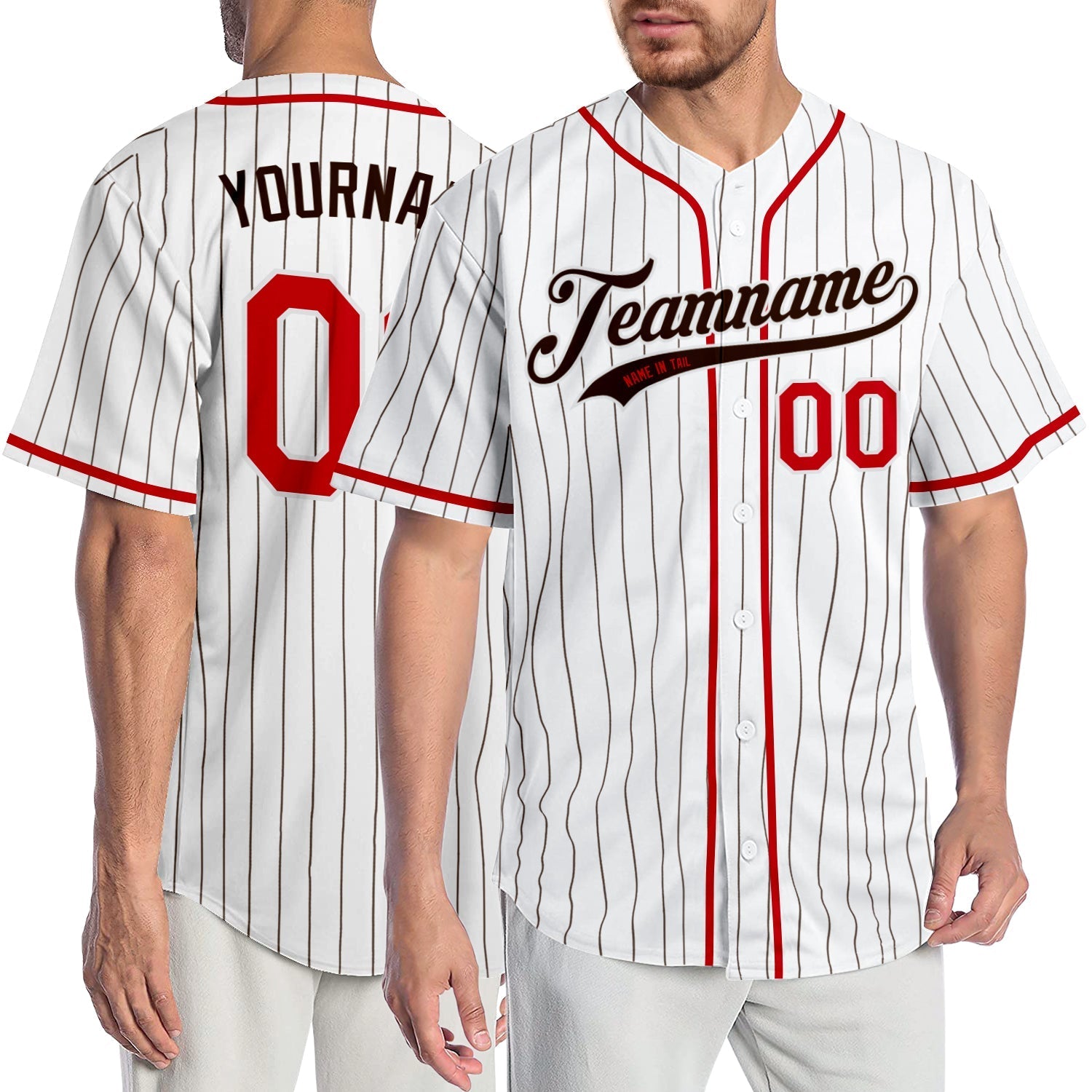 Custom White Brown Pinstripe Red-Brown Authentic Baseball Jersey baseball jersey product view 1