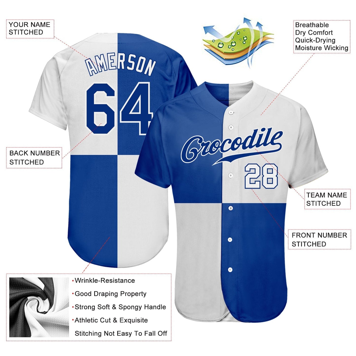 Custom White Royal 3D Pattern Design Multicolor Authentic Baseball Jersey baseball jersey product view 3