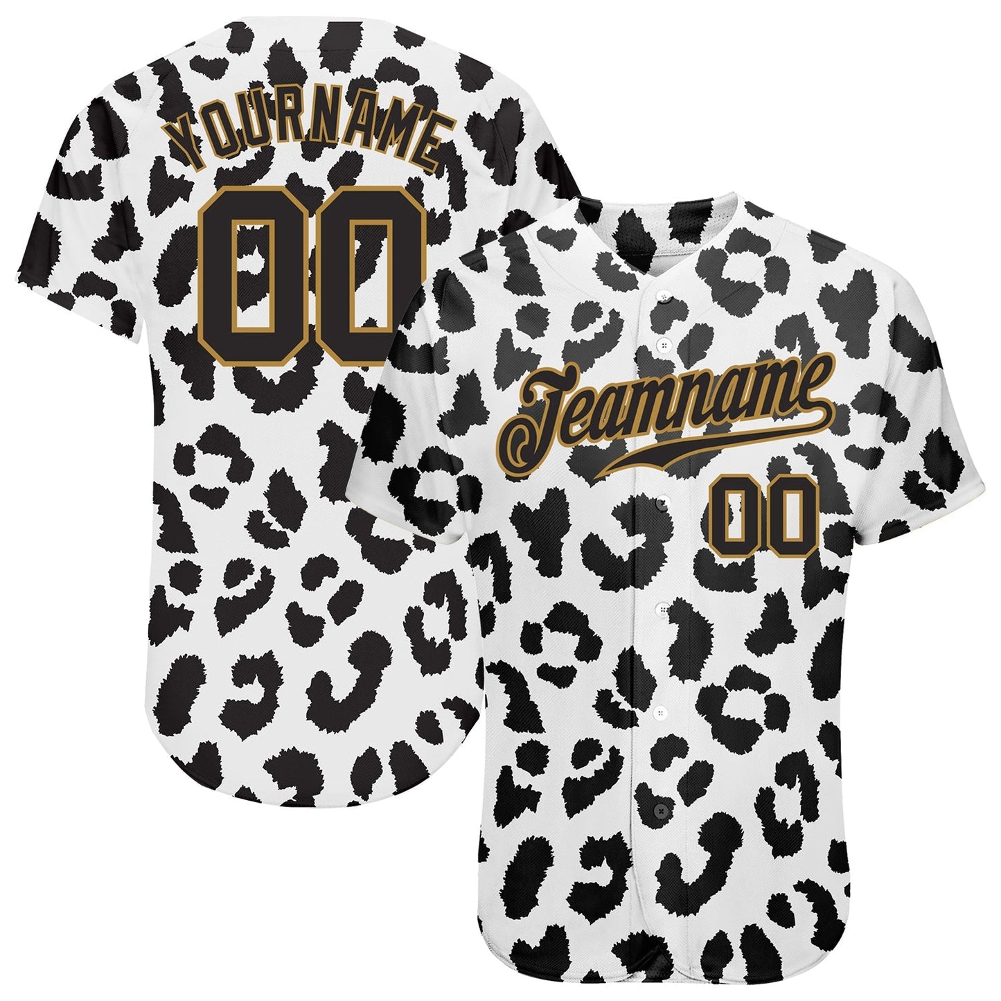 Custom White Black-Old Gold 3D Pattern Design Leopard Authentic Baseball Jersey baseball jersey product view 1