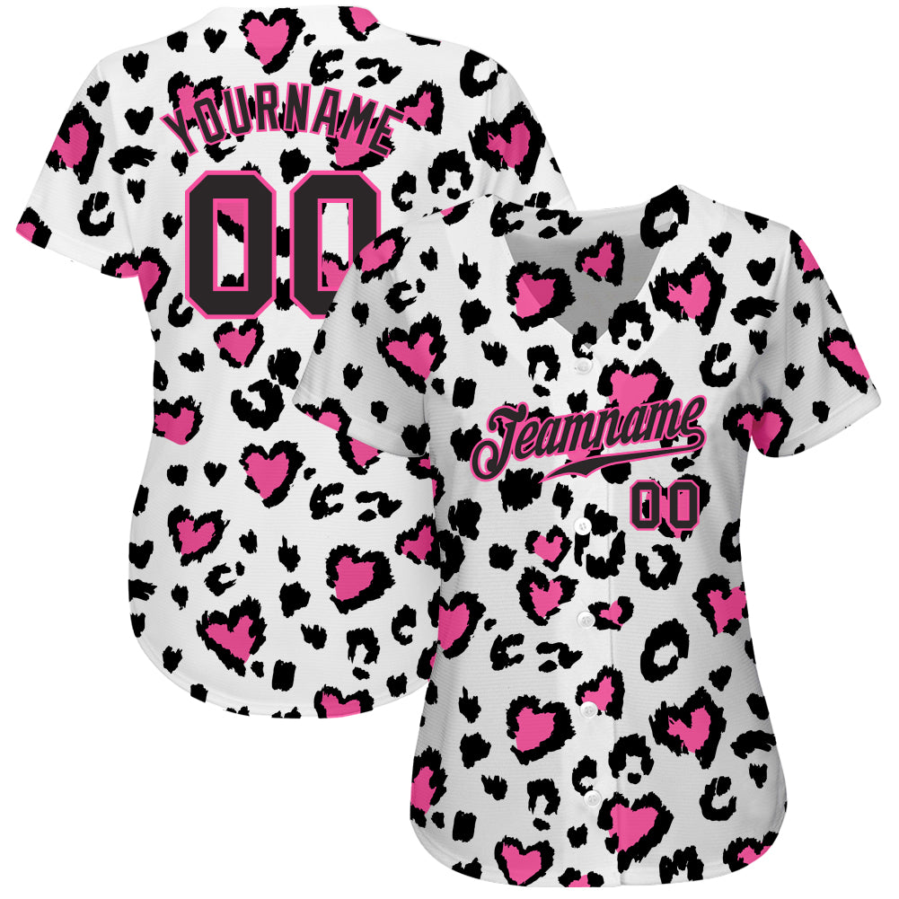 Custom White Black-Pink 3D Pattern Design Leopard Authentic Baseball Jersey baseball jersey product view 2
