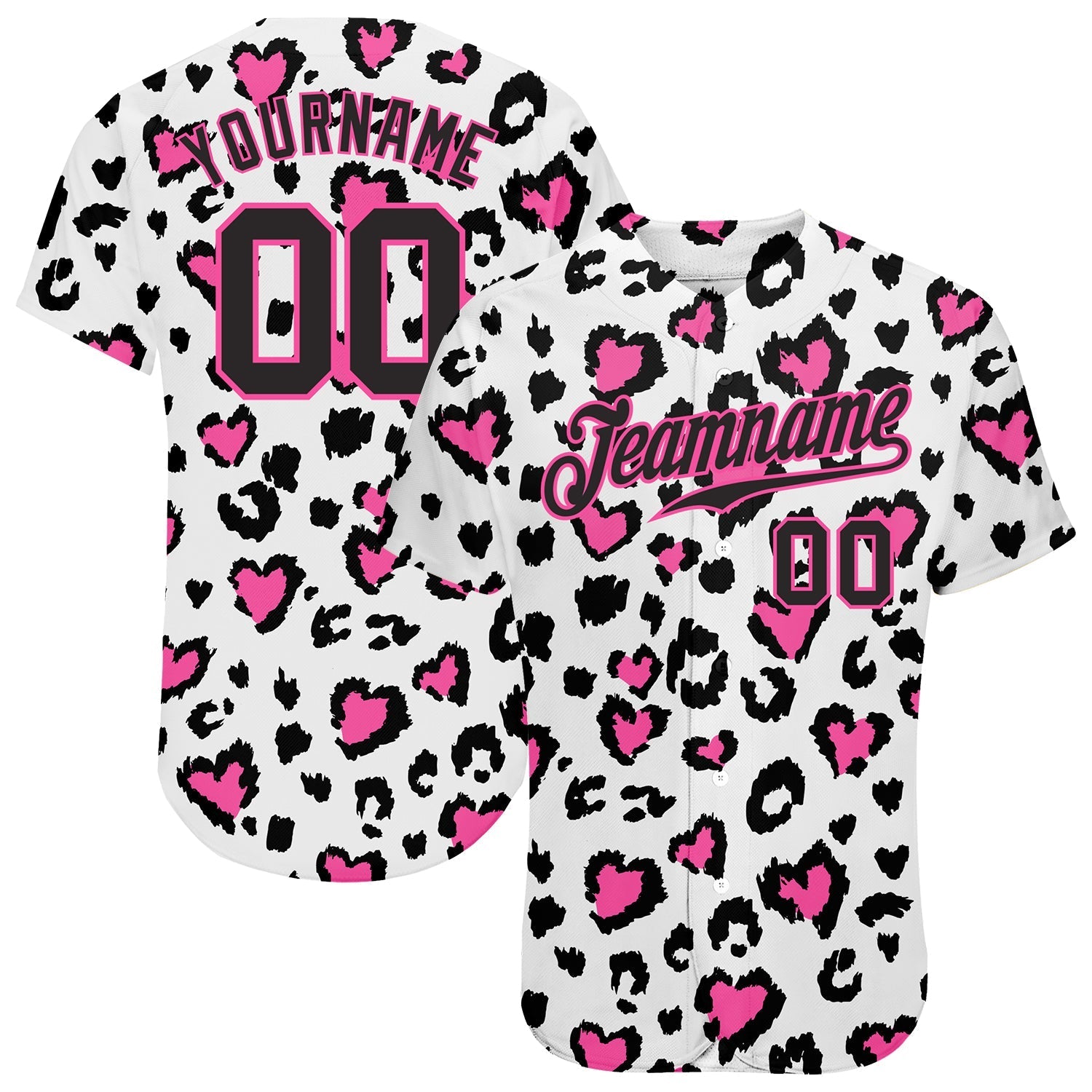 Custom White Black-Pink 3D Pattern Design Leopard Authentic Baseball Jersey baseball jersey product view 1
