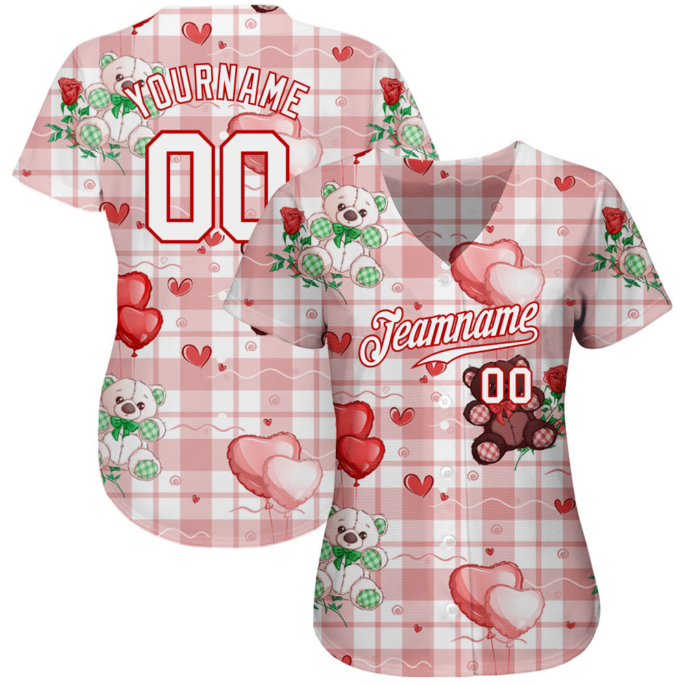 Custom White White-Red 3D Pattern Design Teddy Bears Authentic Baseball Jersey baseball jersey product view 2