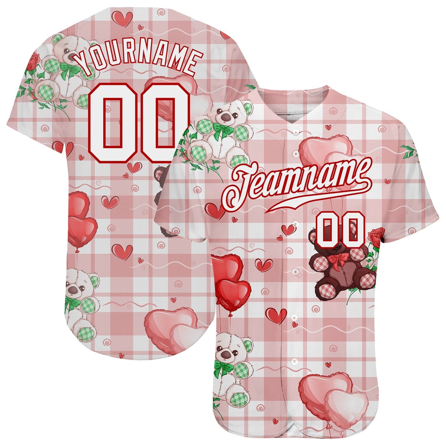 Custom White White-Red 3D Pattern Design Teddy Bears Authentic Baseball Jersey baseball jersey product view 1