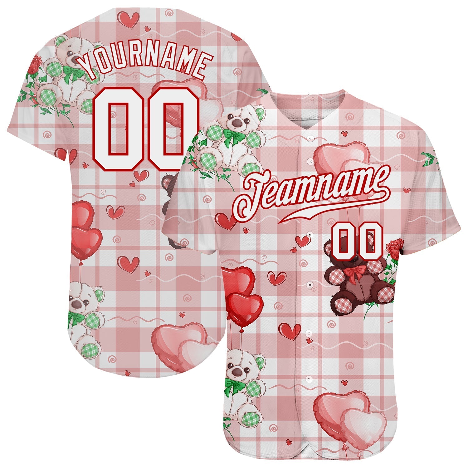 Custom White White-Red 3D Pattern Design Teddy Bears Authentic Baseball Jersey baseball jersey product view 1