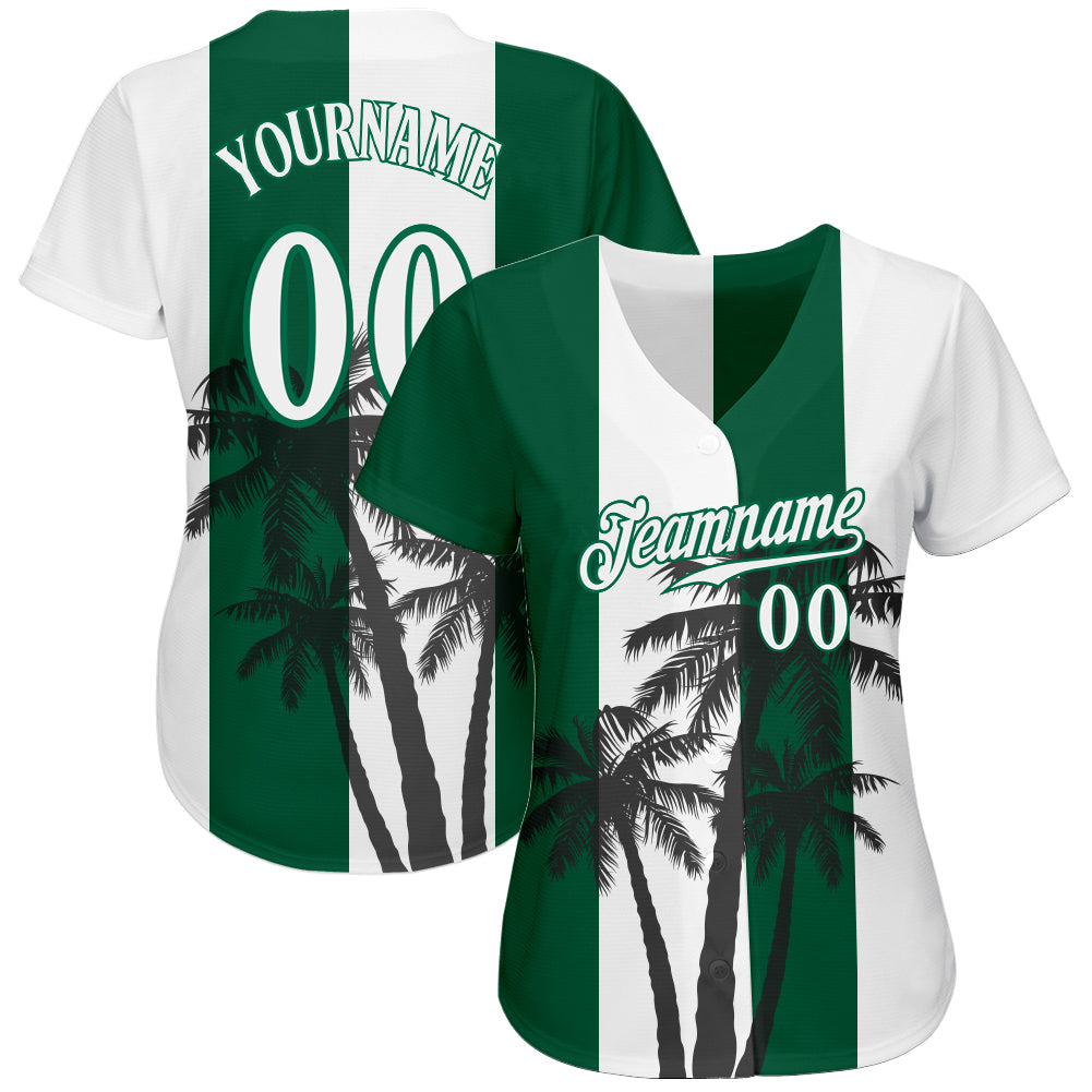 Custom White White-Kelly Green 3D Pattern Design Hawaii Coconut Trees Authentic Baseball Jersey baseball jersey product view 2