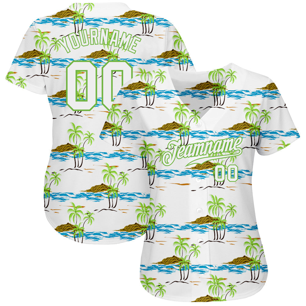 Custom White White-Neon Green 3D Pattern Design Beaches Authentic Baseball Jersey baseball jersey product view 2