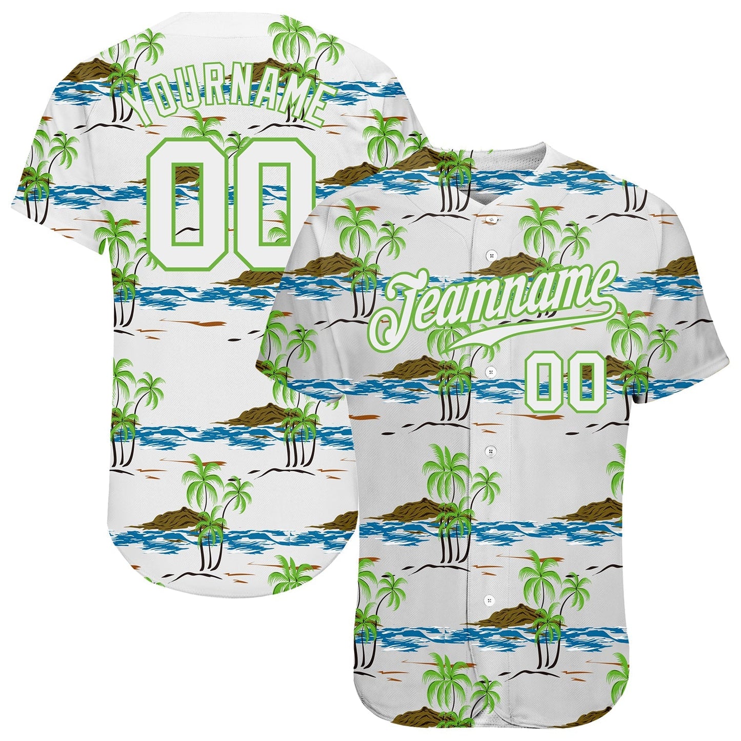 Custom White White-Neon Green 3D Pattern Design Beaches Authentic Baseball Jersey baseball jersey product view 1